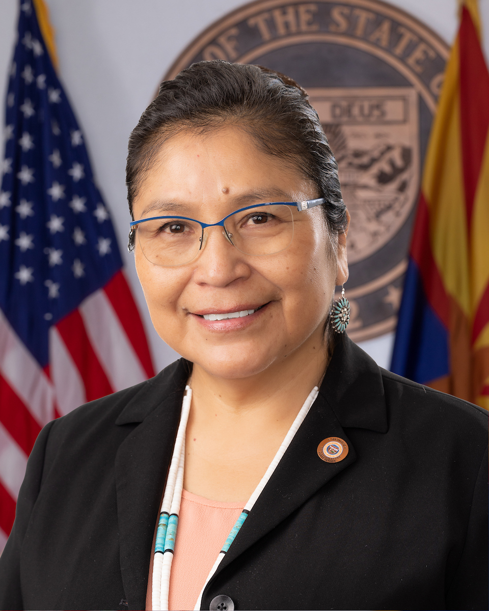Theresa Hatathlie — Democratic State Senator for Arizona District 6 (official headshot) Theresa Hatathlie — Democratic State Senator for Arizona District 6 (official headshot)